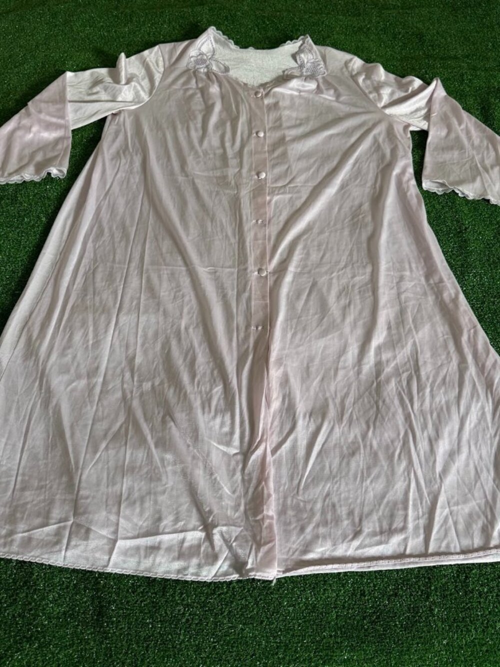 Vintage Unbranded  Nylon Button Front Robe Duster Housecoat Floral Collar L/XL